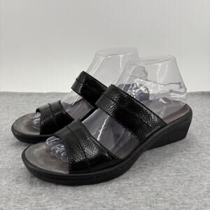Mephisto Mobils Sandal 38/7.5-8 Air Relax Slip On Wedge Slide Black Leather
